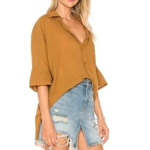 Free People NWT Best of Me Button Down Raw Hem High Low Oversize Bronze Shirt XS